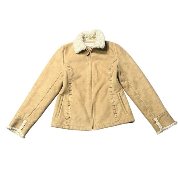 Liz Claiborne 90’s Faux Suede & Sherpa Lined Whipstitch Detail Jacket Size S - Picture 2 of 12